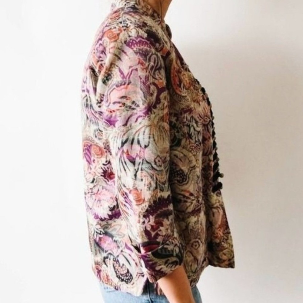 Joni B. Womens Paisley Tapestry Military Style Open Front‎ Jacket Purple Gold M - Picture 6 of 7